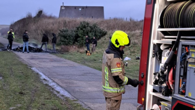 Voor derde keer brand op fietspad bij Westkapelle