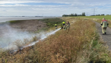 Stuk berm in brand bij Grensweg Rilland